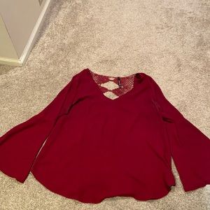 Maroon / Burgundy bell sleeve & open back top